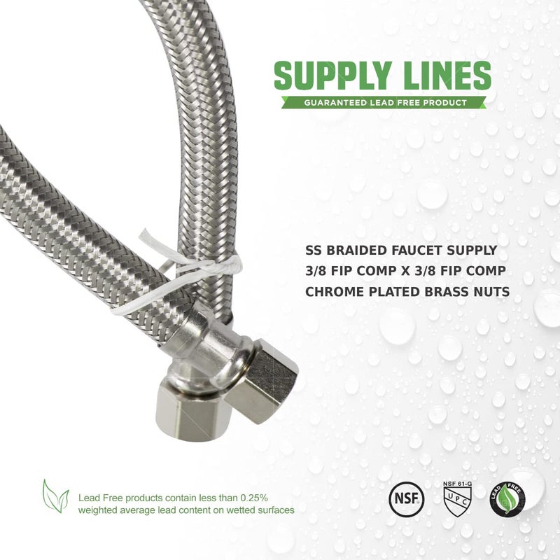 Highcraft CNCT27912-OM-2 Faucet Supply Line Connects Kitchen Sink To Water Supply, Braided Facuet Connector with 3/8 x 3/8 In FIP Female Compression Fitting, Stainless Steel 12 In (Pack Of 2) - Image 2